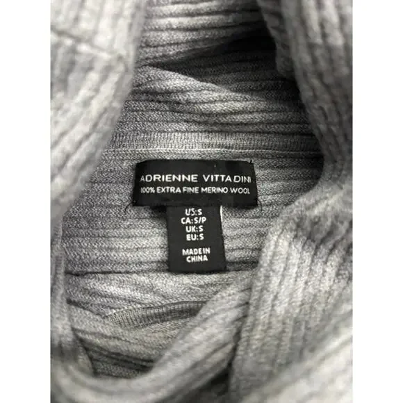 Adrienne Vittadini 100% Extra Fine Merino Wool Cowl Neck Ribbed Sweater Gray S - Picture 2 of 5